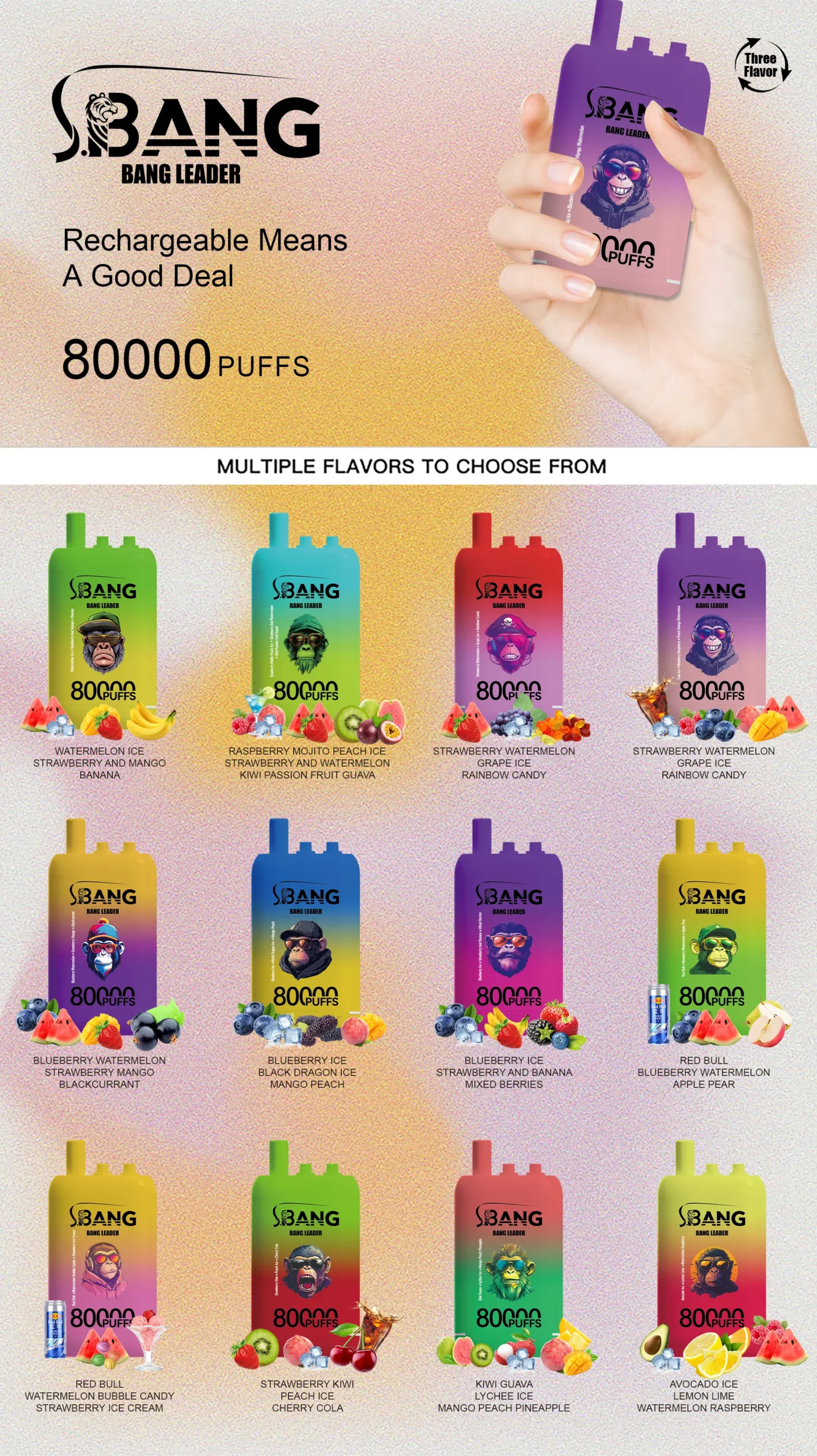 Bang Leader 80K 使い捨てVAPE 3in1 80,000パフ 54mL大容量 商品画像