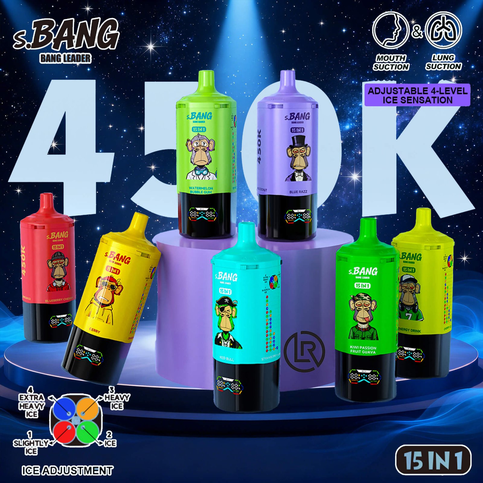 Bang Leader 450K 使い捨てVAPE 15-in-1 45万パフ LED画面搭載 商品画像