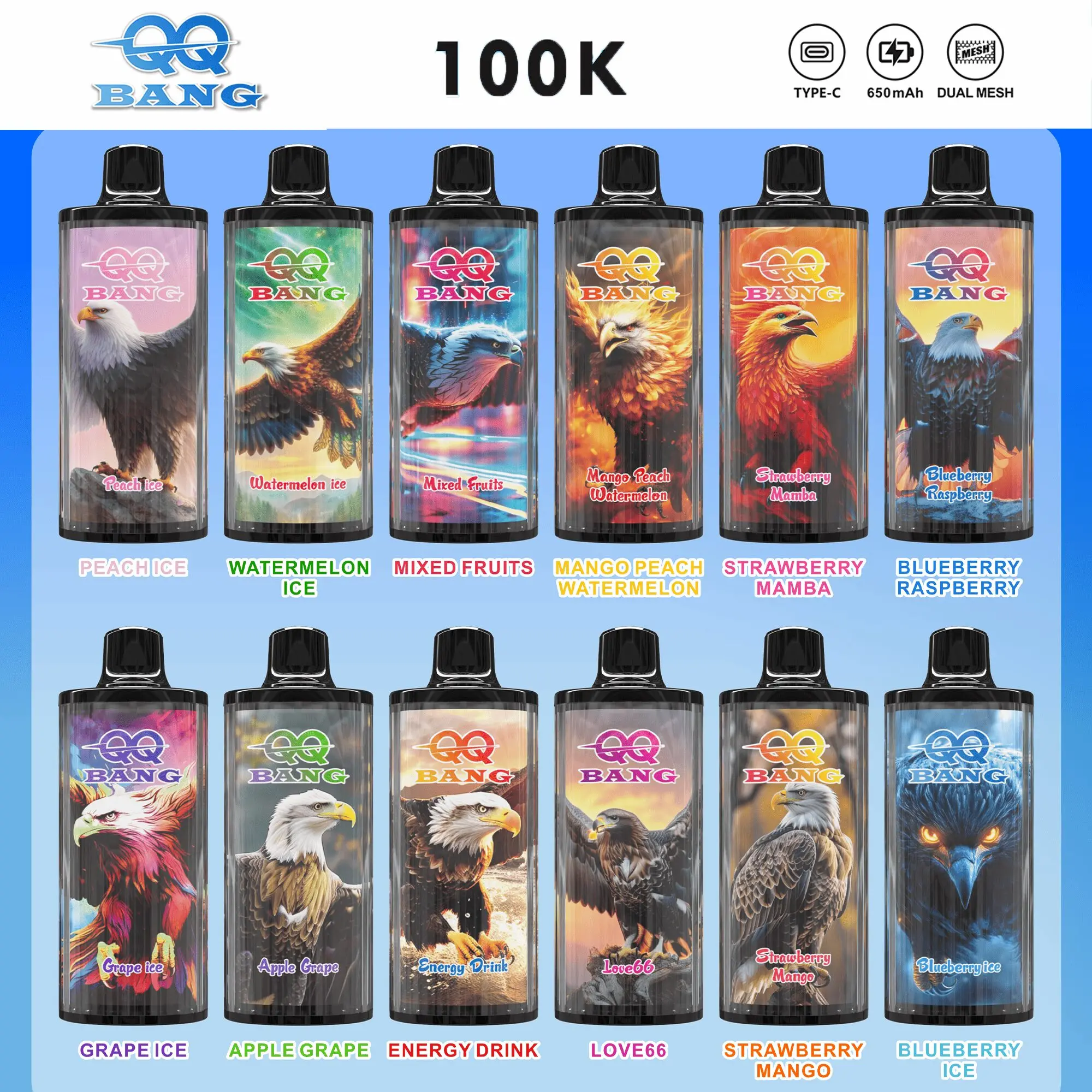 QQBANG 100K 使い捨てVAPE 10万パフ 40mL大容量 クリスタルデザイン 商品画像